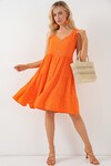 Merterium Kadın Sıfır Kol Düğmeli Kısa Elbise 2571 - Turuncu