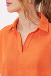 Merterium Kadın Turuncu Oversize Polo Yaka Örme Bluz 0486