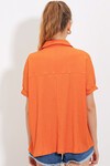 Merterium Kadın Turuncu Oversize Polo Yaka Örme Bluz 0486