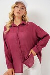Merterium Kadın Uzun Oversize Gömlek 20320 - Bordo
