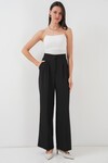 Merterium Kadın Yüksek Bel Bol Kumaş Pantolon 6697 - Siyah