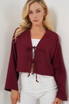 Merterium Önü Bağlamalı Keten Kimono 960 - Bordo