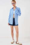 Tek Cepli Oversize Keten Gömlek - Mavi