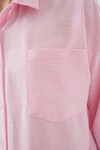Tek Cepli Oversize Keten Gömlek - Pembe