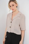 0706 Crop Keten Ceket - Bej