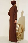 15900 Boydan Tesettür Triko Elbise - Kahverengi