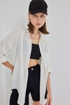 20153 Tek Cepli Oversize Keten Gömlek - Ekru