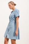 2433 Çift Cepli Mini Kot Elbise - Mavi