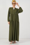2527 Kadın Uzun Tesettür Elbise - Haki