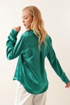 3964 Hafif Dökümlü Saten Gömlek - Koyu Yeşill