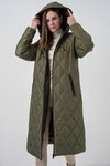 5177 Kapüşonlu Uzun Kapitone Mont - Haki