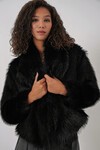 5186 Kruvaze Peluş Kürk Kaban - Siyah
