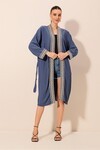 5865 Nakışlı Örme Uzun Kimono - İndigo