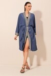 5865 Nakışlı Örme Uzun Kimono - İndigo