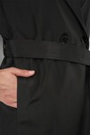 9104 Kruvaze Yaka Astarlı Trençkot - Siyah