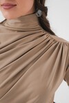 925 Büzgü Detaylı Sandy Bluz - Bej