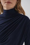 925 Büzgü Detaylı Sandy Bluz - Lacivert
