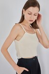 Kadın Askılı Crop Top Bluz 15934 - Krem