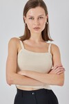 Kadın Askılı Crop Top Bluz 15934 - Krem