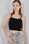 Kadın Askılı Crop Top Bluz 15934 - Siyah
