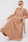Kadın Balon Kol Uzun Tesettür Elbise 2464 - Bisküvi