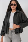 Kadın Büzgülü Oversize Kaşe Ceket 0728 - Antrasit