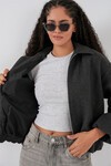 Kadın Büzgülü Oversize Kaşe Ceket 0728 - Antrasit