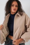 Kadın Büzgülü Oversize Kaşe Ceket 0728 - Bej