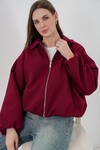 Kadın Büzgülü Oversize Kaşe Ceket 0728 - Bordo