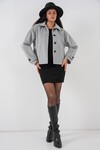 Kadın Cepli Kruvaze Uzun Kollu Kısa Kaşe Ceket 0724 - Gri