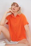 Kadın Çizgili Kısa Kol Gömlek 20324 - Turuncu