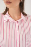 Kadın Çizgili Kısa Kol Gömlek 20345 - Pudra