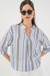 Kadın Çizgili Oversize Bluz 967 - Lacivert