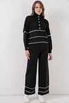 Kadın Çizgili Oversize Triko İkili Takım 15957 - Siyah