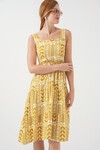 Kadın Desenli Askılı Midi Elbise 2577 - Sarı