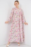 Kadın Desenli Tesettür Elbise 2583 - Pembe