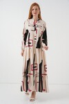 Kadın Desenli Uzun Tesettür Elbise 2585 - C.Krem