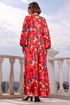 Kadın Desenli Uzun Tesettür Elbise 2585 - Kırmızı