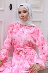 Kadın Desenli Uzun Tesettür Elbise 2586 - Y.Pembe