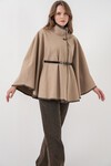 Kadın Dikiş Detaylı Kaşe Panço 9166 - A.Bej