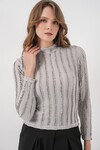Kadın Dokulu Esnek Örme Bluz 975 - Gri