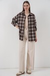 Kadın Ekose Desen Oversize Oduncu Gömlek 3854 C. Kahverengi