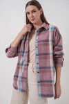Kadın Ekose Desen Oversize Oduncu Gömlek 3854 Pembe
