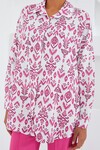 Kadın Fuşya Beyaz Desenli Oversize Saten Gömlek 3985