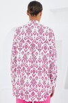 Kadın Fuşya Beyaz Desenli Oversize Saten Gömlek 3985