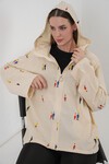 Kadın Kapüşonlu Desenli Keten Ceket 0736 - Ekru