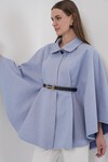 Kadın Kemerli Kaşe Panço 9170 - Mavi