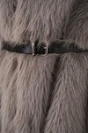 Kadın Kemerli Oversize Kürklü Kaban 9156 - Füme
