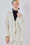 Kadın Keten Kimono İkili Takım 6727 - Ekru