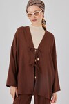 Kadın Keten Kimono İkili Takım 6727 - Kahverengi